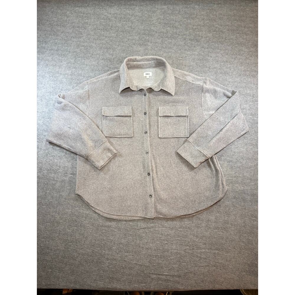 BKE Women’s Boyfriend Long Sleeve Top-Large/Light Gray/Button Down/Collared